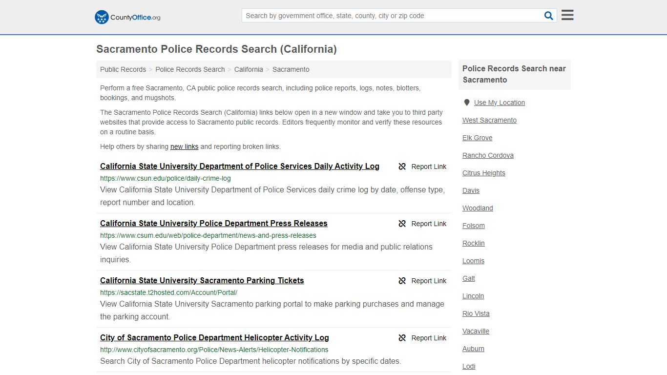 Sacramento Police Records Search (California) - County Office