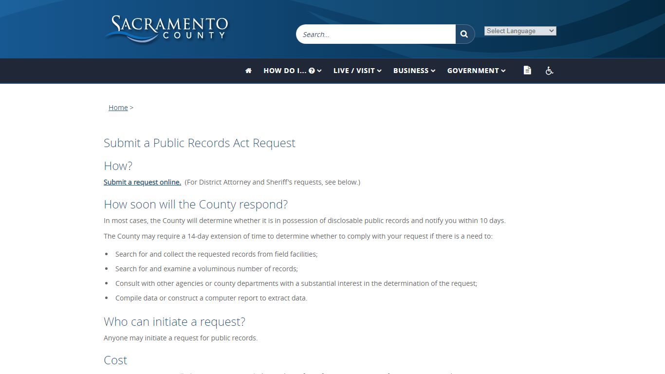 Submit a Public Records Act Request - Sacramento County, California